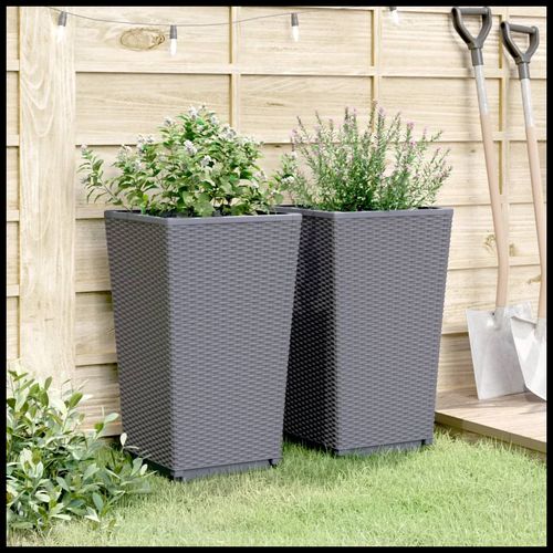vidaXL Tall Rattan Effect Garden Planters - Weatherproof vidaXL