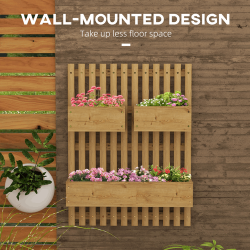 Outsunny Wooden Garden Planters with Trellis Wall-mounted Raised Garden Bed Outsunny