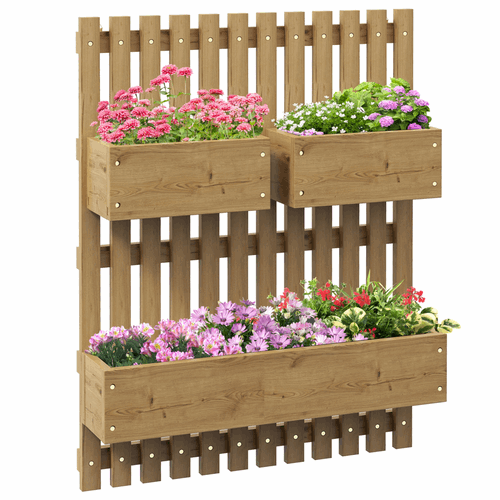 Outsunny Wooden Garden Planters with Trellis Wall-mounted Raised Garden Bed Outsunny
