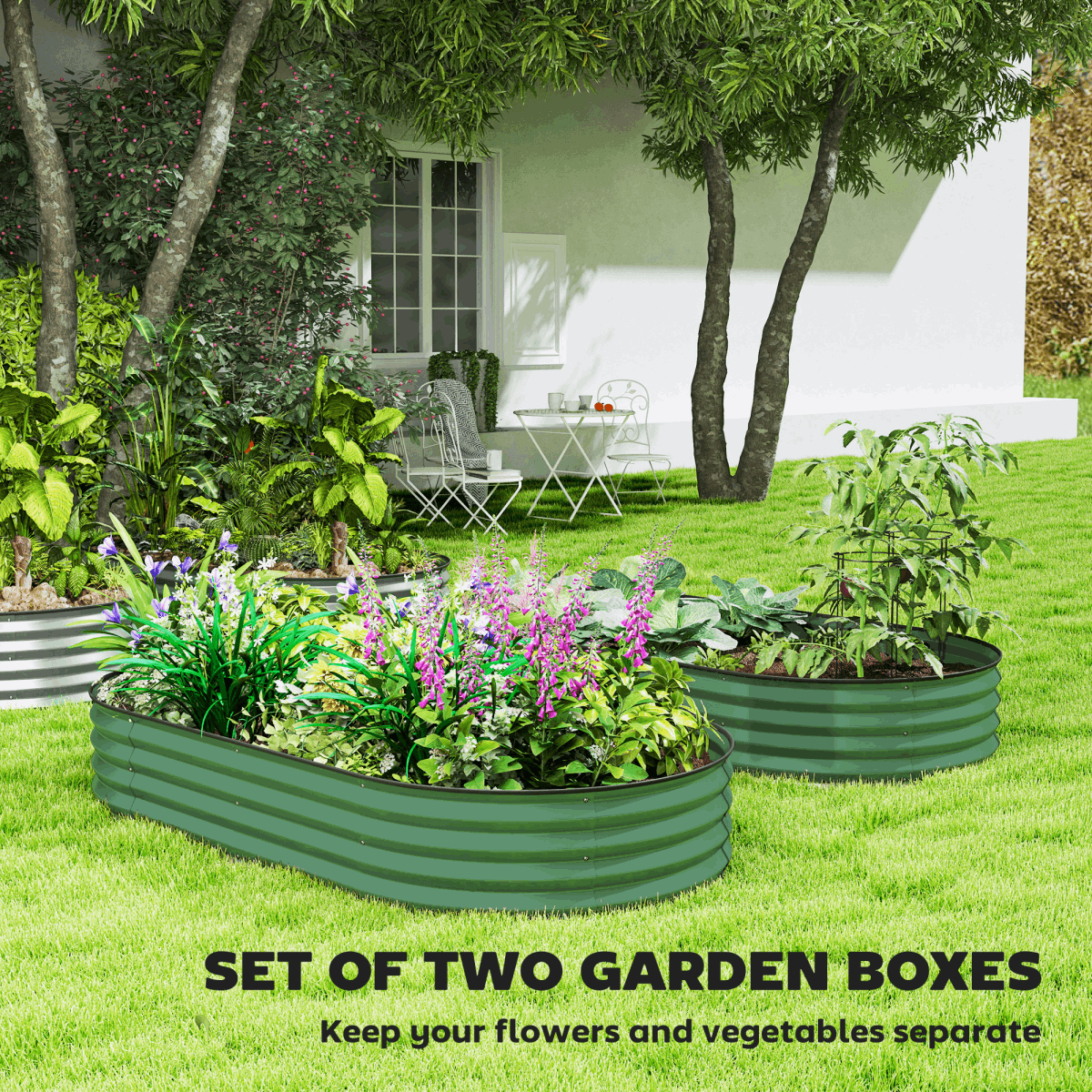 Garden Raised Planters Set - Durable Galvanised Steel for Outdoor Use Outsunny