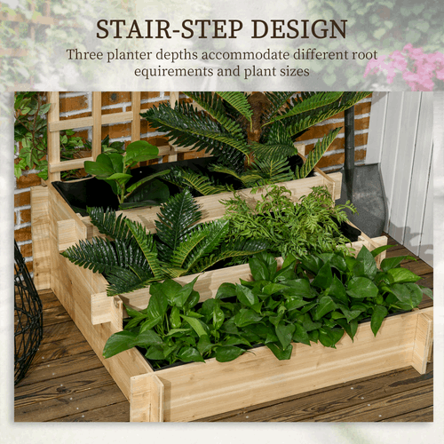 Outsunny 3 Tier Wooden Garden Planters with Trellis for Vine Climbing Plants Outsunny