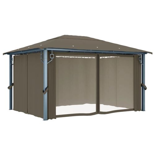 vidaXL Gazebo with Curtain & LED String Lights 3x3 m Cream Aluminium vidaXL