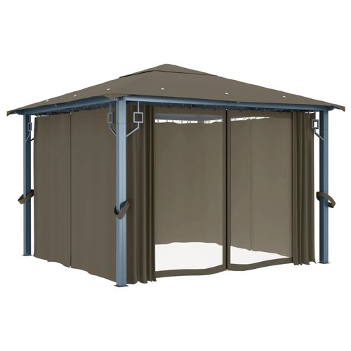 vidaXL Gazebo with Curtain & LED String Lights 3x3 m Cream Aluminium vidaXL