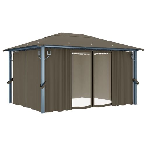 vidaXL Gazebo with Curtain & LED String Lights 3x3 m Cream Aluminium vidaXL