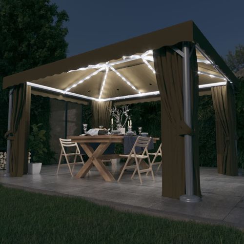 vidaXL Gazebo with Curtain & LED String Lights 3x3 m Cream White vidaXL