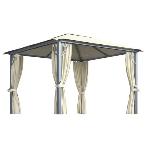vidaXL Gazebo with Curtain & LED String Lights 3x3 m Cream Aluminium vidaXL