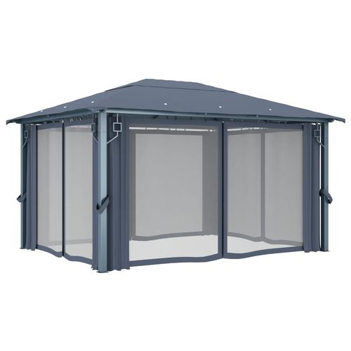 vidaXL Gazebo with Curtain & LED String Lights 3x3 m Cream Aluminium vidaXL