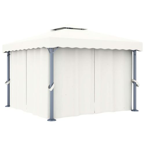 vidaXL Gazebo with Curtain & LED String Lights 3x3 m Cream White vidaXL
