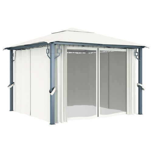 vidaXL Gazebo with Curtain & LED String Lights 3x3 m Cream Aluminium vidaXL
