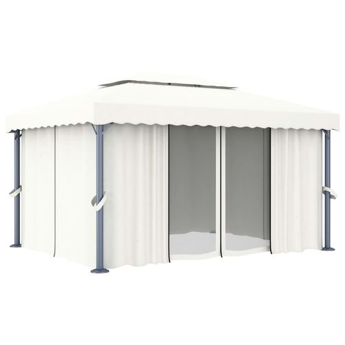 vidaXL Gazebo with Curtain & LED String Lights 3x3 m Cream White vidaXL