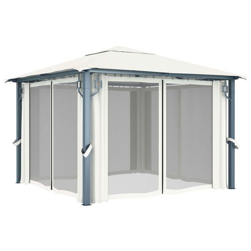 vidaXL Gazebo with Curtain & LED String Lights 3x3 m Cream Aluminium vidaXL