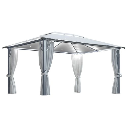 vidaXL Gazebo with Curtain & LED String Lights 3x3 m Cream Aluminium vidaXL