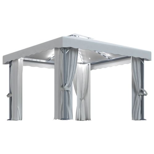 vidaXL Gazebo with Curtain & LED String Lights 3x3 m Cream White cream 3 x 3 m vidaXL
