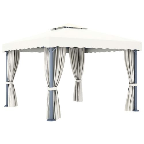 vidaXL Gazebo with Curtain & LED String Lights 3x3 m Cream White vidaXL