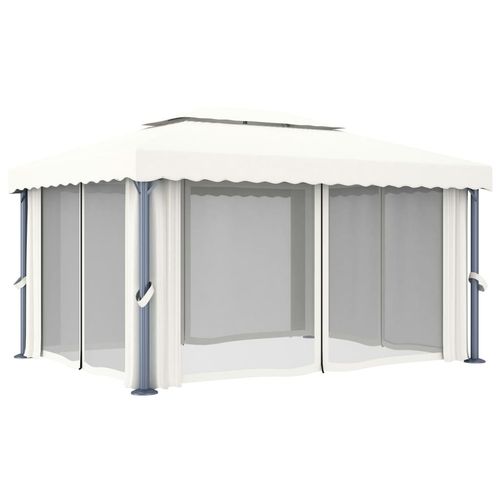 vidaXL Gazebo with Curtain & LED String Lights 3x3 m Cream White vidaXL