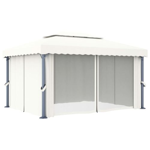 vidaXL Gazebo with Curtain & LED String Lights 3x3 m Cream White vidaXL