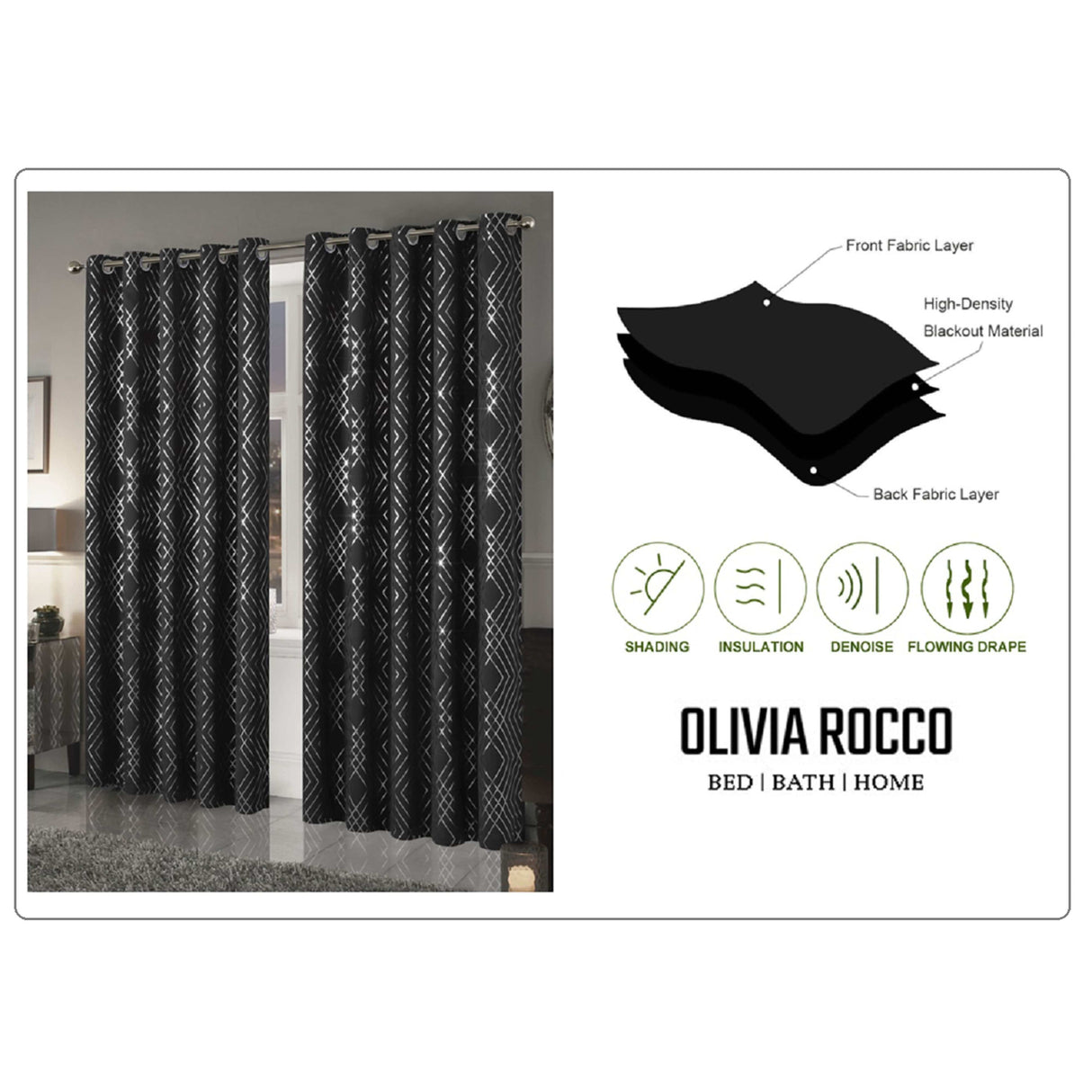 Geometric Black Sparkle Blackout Curtains