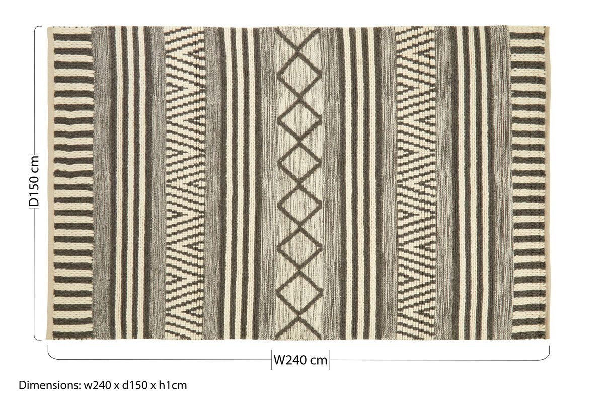 Orsina Geometric Rug in neutral tones with bold stripes and diamond patterns, 240 x 150 cm
