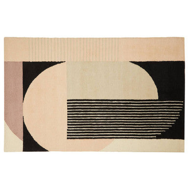Orsina Geometric Rug featuring abstract shapes in soft pastel tones and black lines