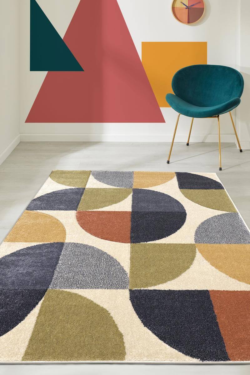 Stylish Geometric Rug with Colourful Circular Patterns for Modern Home Decor