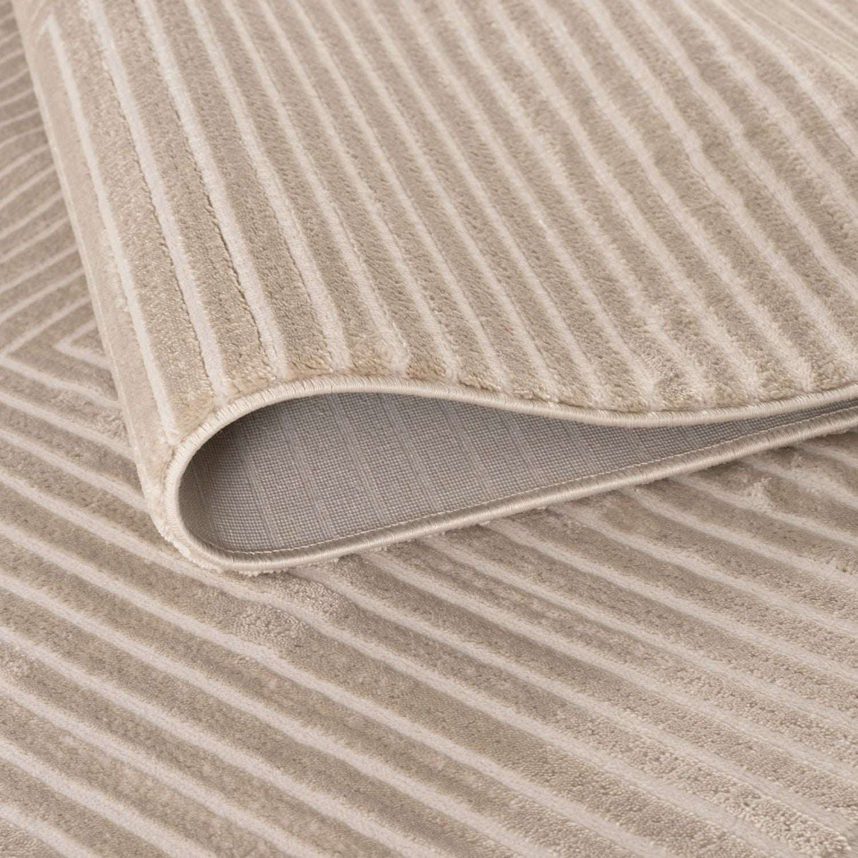 Textured Beige Geometric Rug with Subtle Stripes for Elegant Home Decor