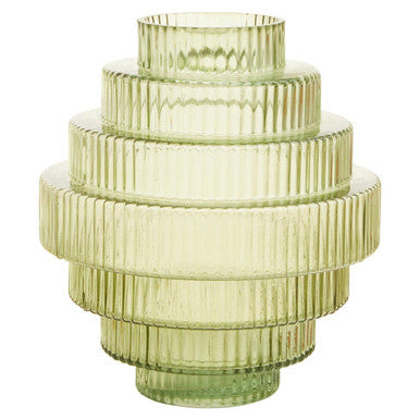 Orsina Glass Vase in soft green with a ribbed design, perfect for floral arrangements