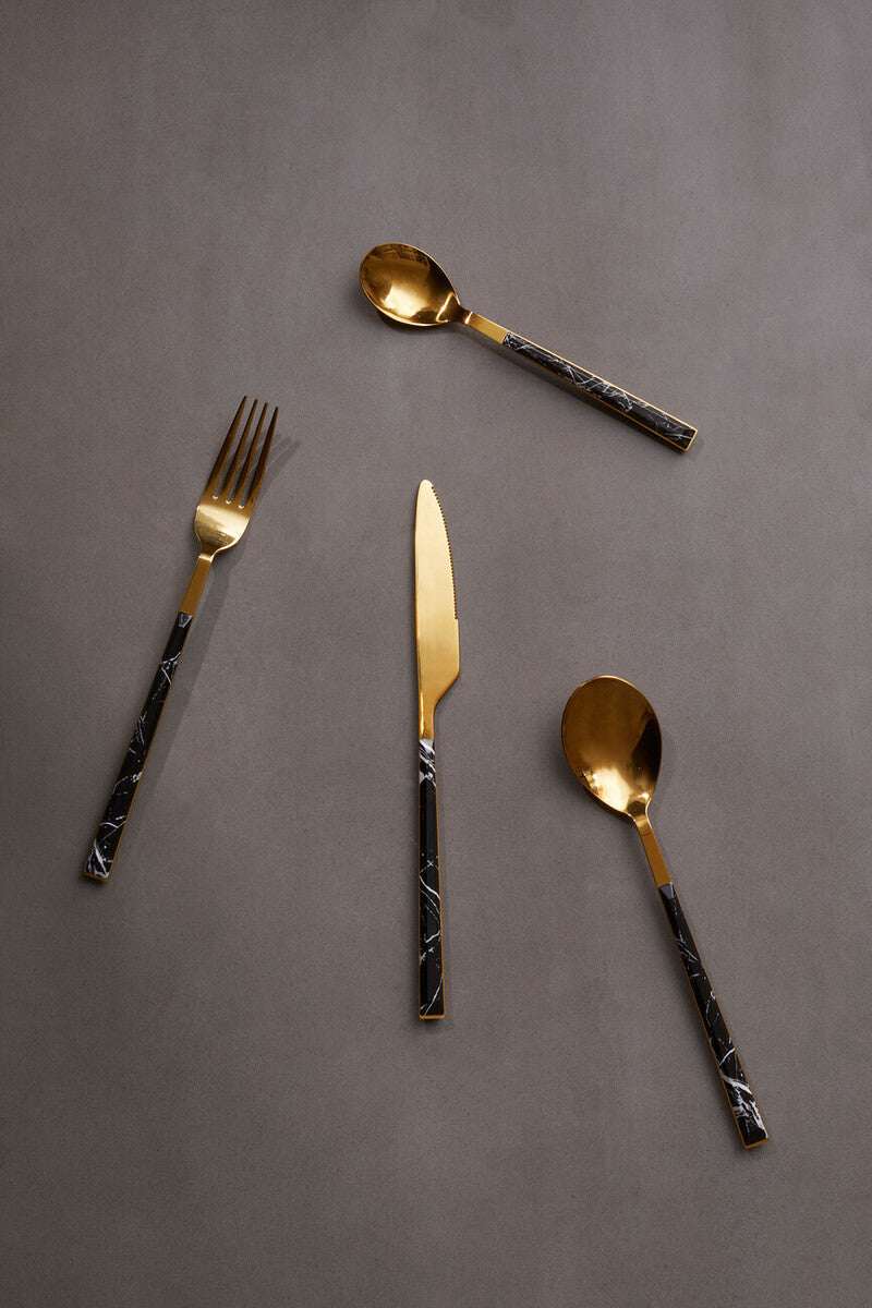 Avie 16 Piece Black Faux Marble Cutlery Set Orsina
