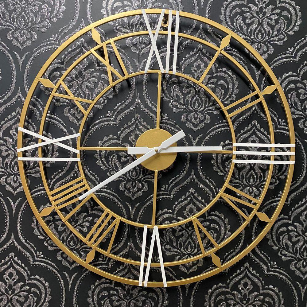 Stylish Gold Metal Wall Clock with Roman Numerals MSL