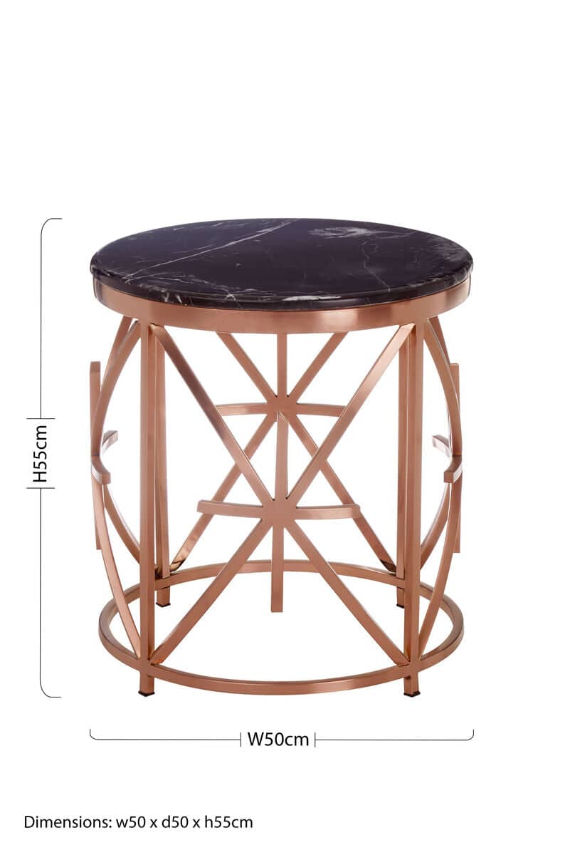 Alvaro Black Marble And Rose Gold Side Table Orsina