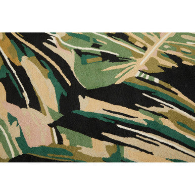 Orsina Green Rug with a vibrant leafy design in shades of green and black for modern home decor