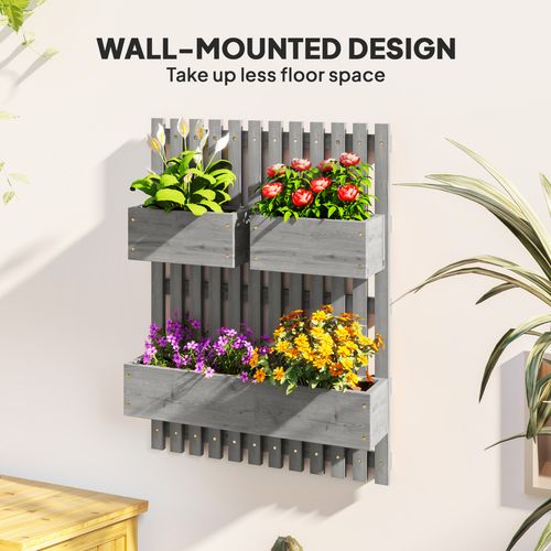 Outsunny Wooden Garden Planters with Trellis Wall-mounted Raised Garden Bed Outsunny