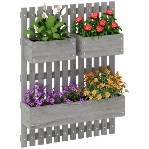 Outsunny Wooden Garden Planters with Trellis Wall-mounted Raised Garden Bed Outsunny