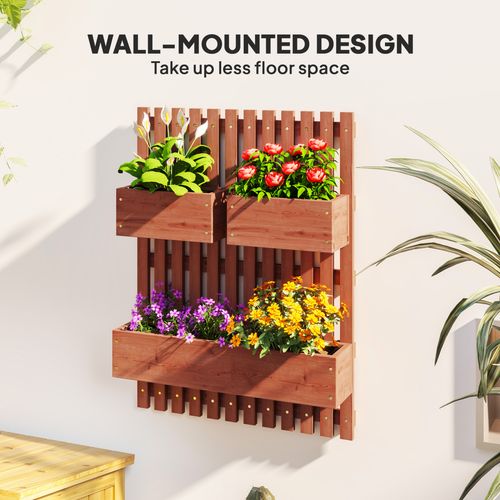 Outsunny Wooden Garden Planters with Trellis Wall-mounted Raised Garden Bed Outsunny