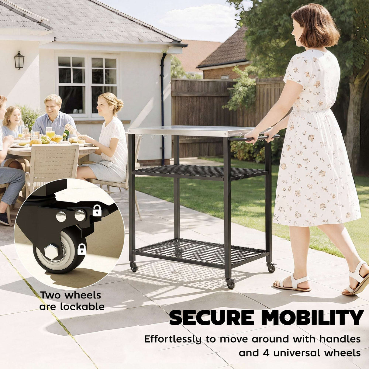 Wise Galleria Grill Cart with secure mobility features and lockable wheels for easy movement
