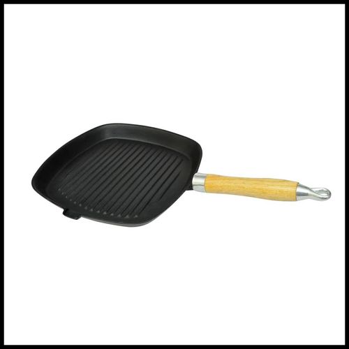 vidaXL Grill Pan with Wooden Handle Cast Iron 20x20 cm vidaXL