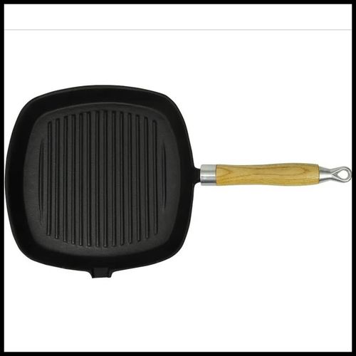 vidaXL Grill Pan with Wooden Handle Cast Iron 20x20 cm vidaXL