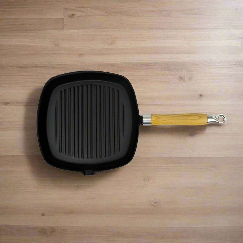 vidaXL Grill Pan with Wooden Handle Cast Iron 20x20 cm vidaXL