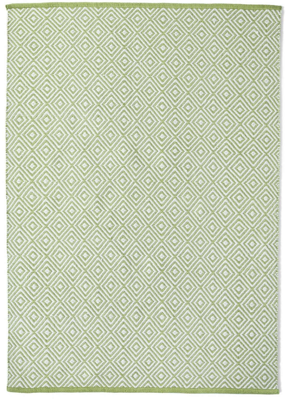 Hand-woven Rug in green with geometric diamond pattern, perfect for contemporary home decor