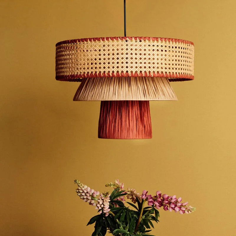 Nisu Home Hanging Pendant Light with a Two-Tone Design and Woven Rattan Finish