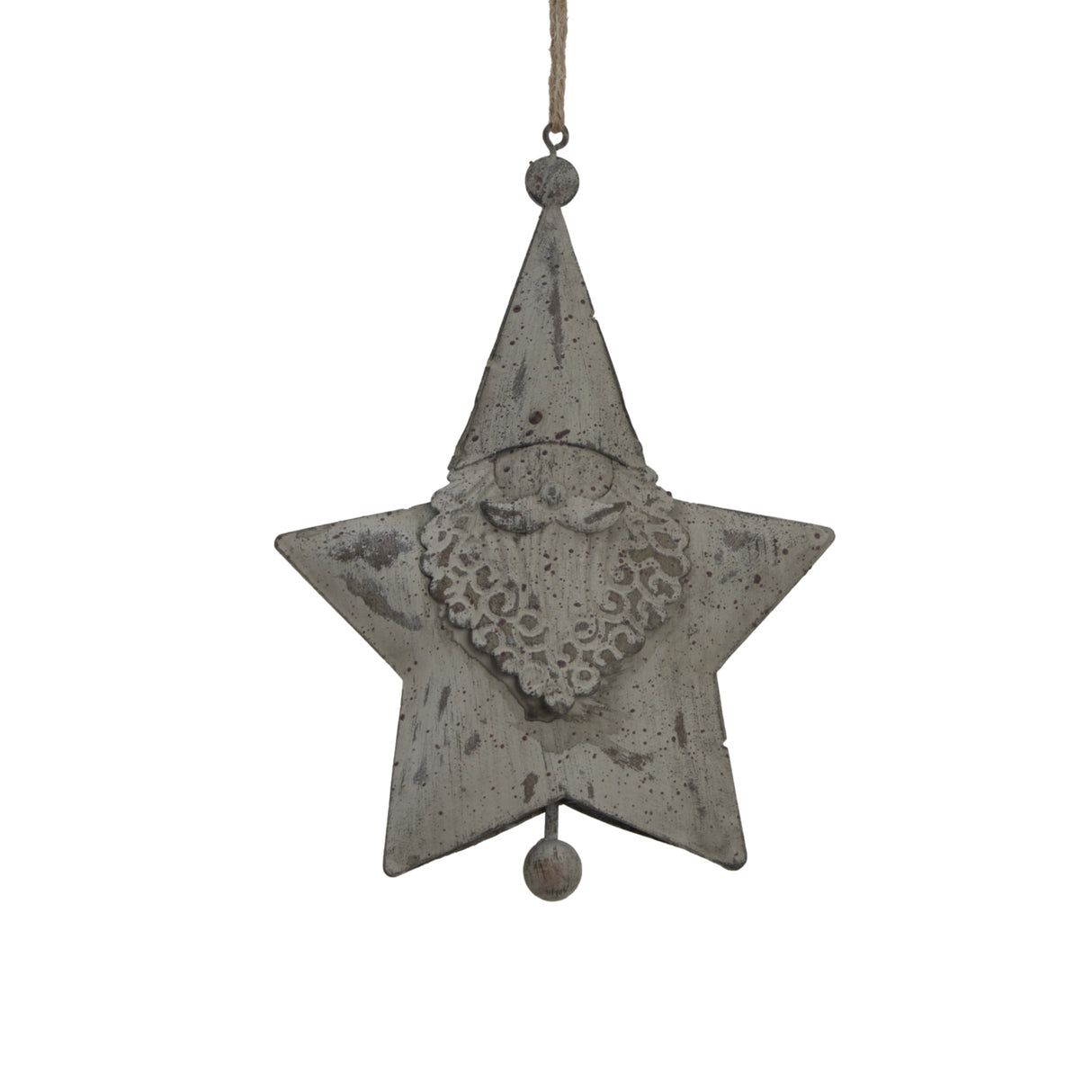 Hanging Santa Star decoration in grey with intricate beard detail, perfect for Christmas festivities