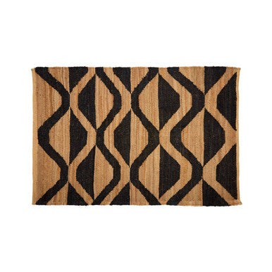 Orsina Hemp Rug with Geometric Pattern in Natural and Black for Stylish Home Decor