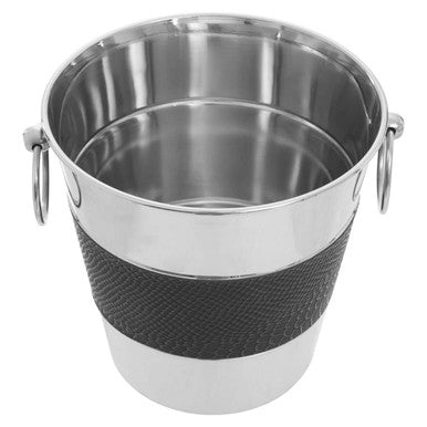 Orsina modern stainless steel wine bucket with stylish black accents for chilling beverages