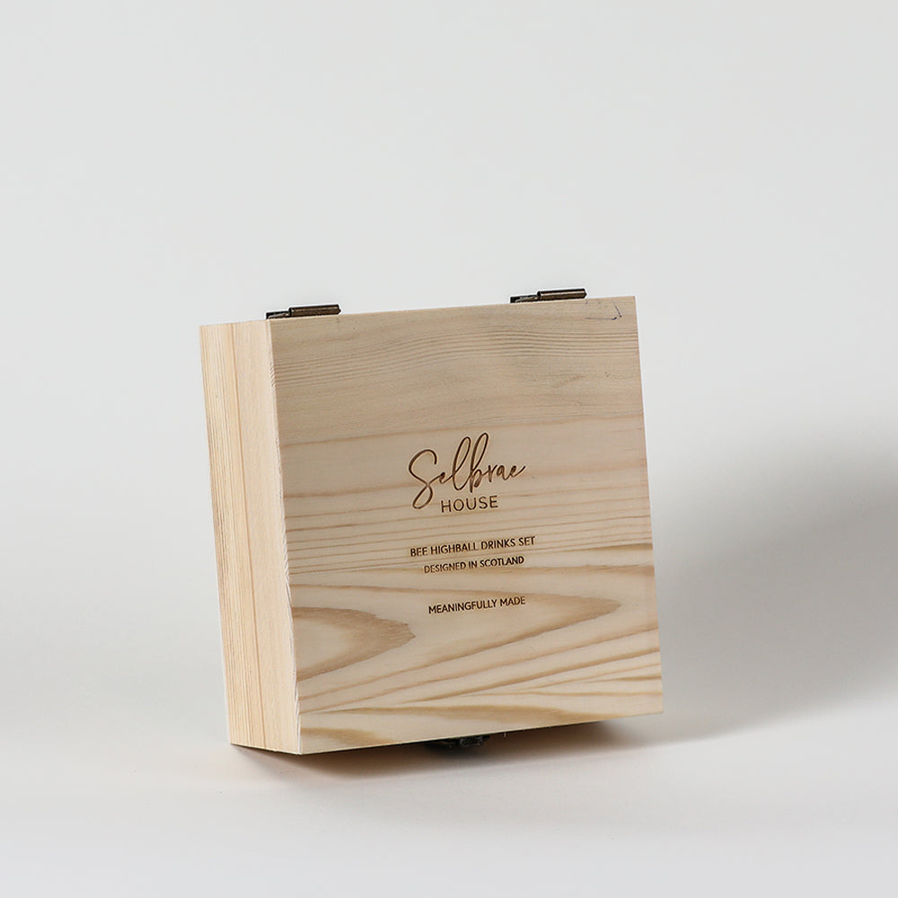 Selbrae House Highball Drinks Set in a stylish wooden box designed in Scotland