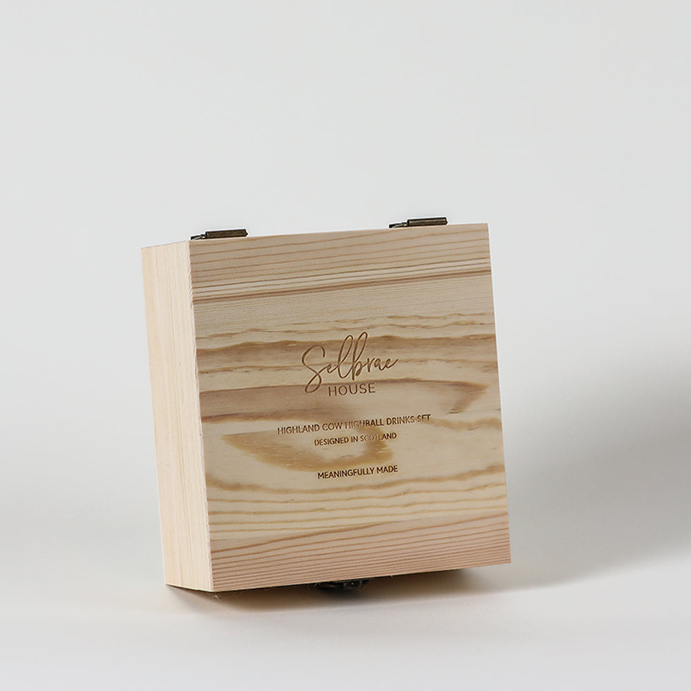 Selbrae House Highball Drinks Set elegantly presented in a stylish wooden gift box