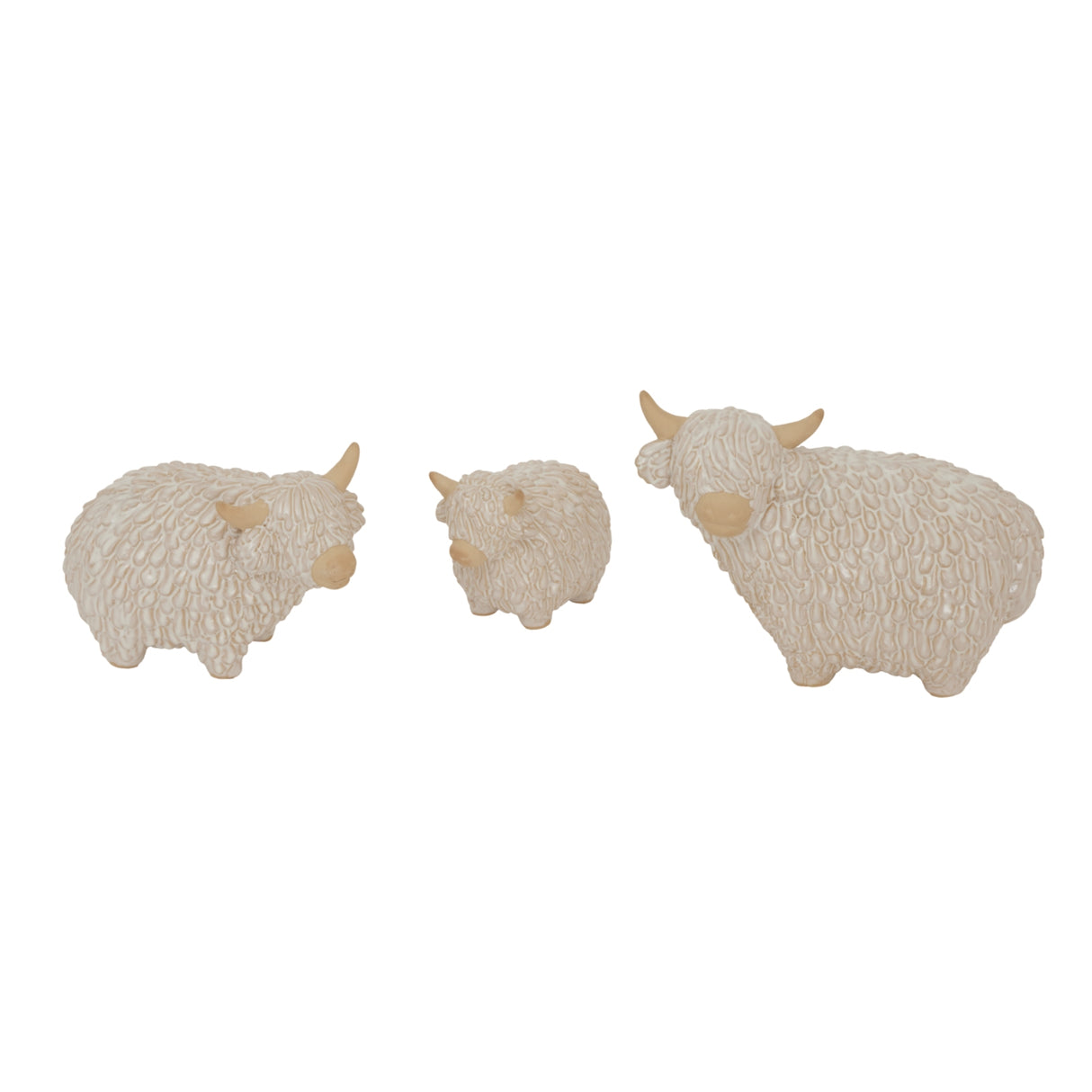 Set of three decorative Highland Cow figures for festive home room decorations