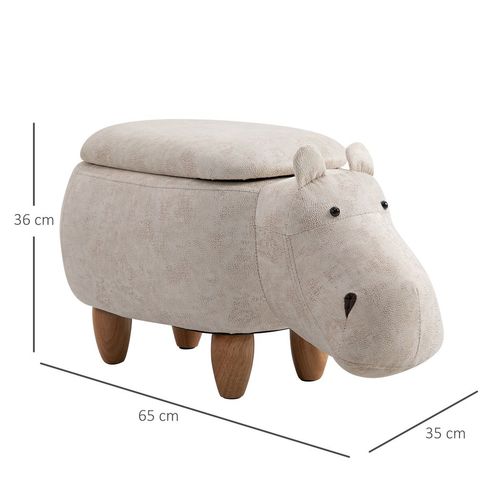 HOMCOM Hippo Storage Stool Cute Decoration Footrest Wood Frame Legs Cream HOMCOM