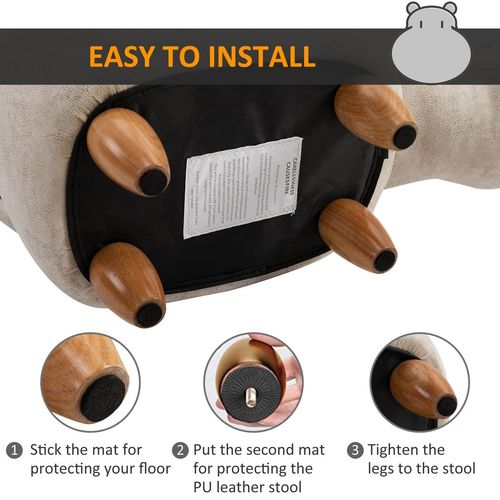 HOMCOM Hippo Storage Stool Cute Decoration Footrest Wood Frame Legs Cream HOMCOM
