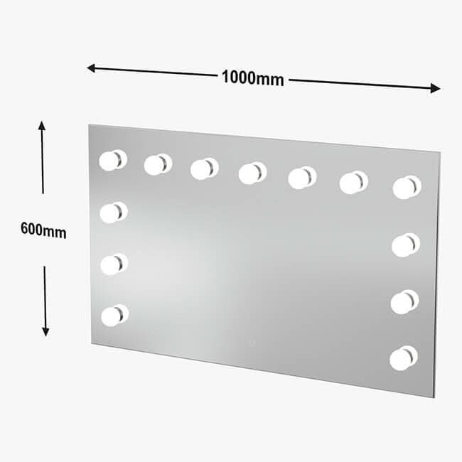 Hollywood Mirror with 12 Bulbs, Dimensions 1000mm by 600mm for Elegant Room Decor