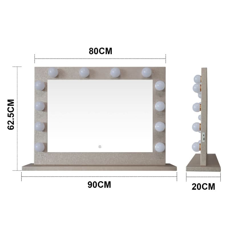 Hollywood Mirror with 12 LED Bulbs, 80 CM Frame, Ideal for Makeup and Dressing