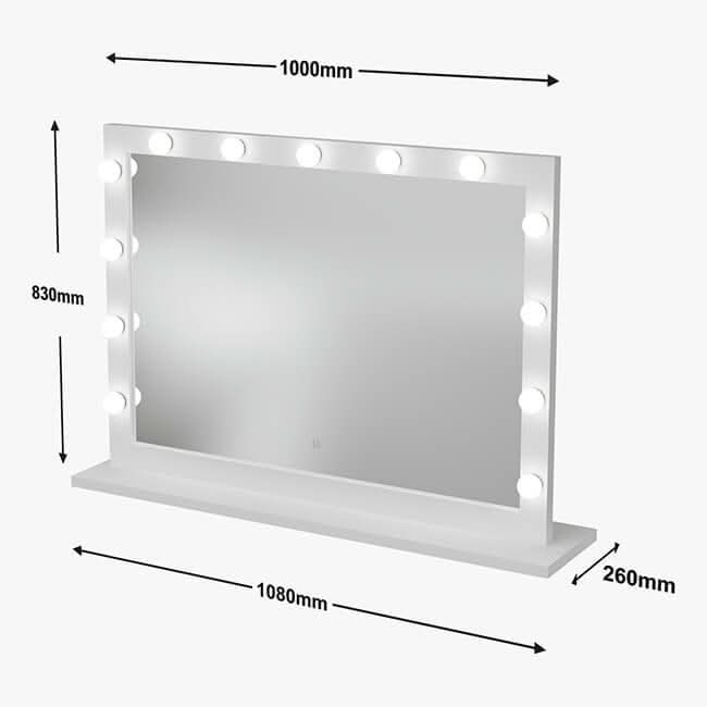 Hollywood Mirror with LED lights and dimensions 1000mm x 830mm x 260mm for makeup and vanity use